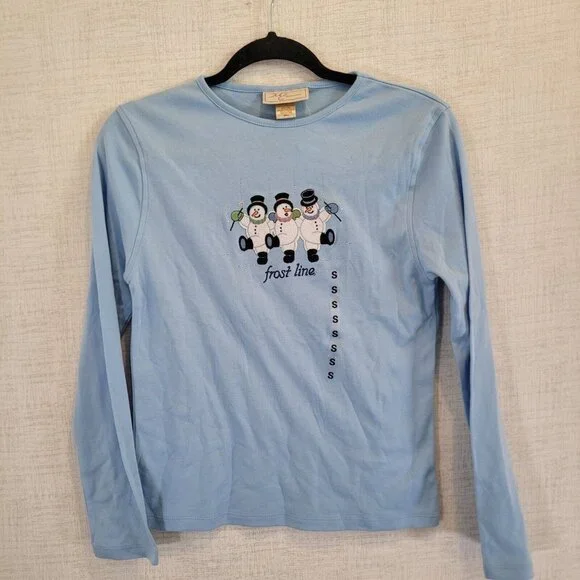 Vintage Frosty Snowman Shirt Womens S Blue M&C Sportswear Christmas Top NWT - Picture 1 of 9